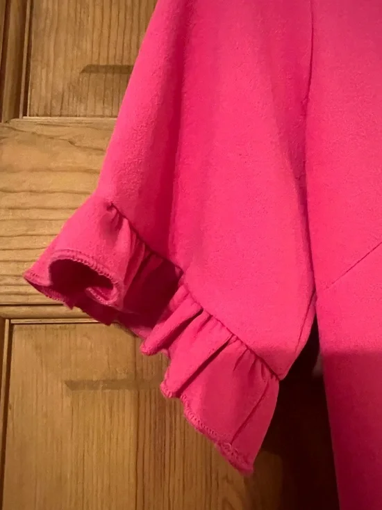 Calvin Klein Hot Pink V-Neck Shift Dress with Ruffle Trim - Picture 3 of 4